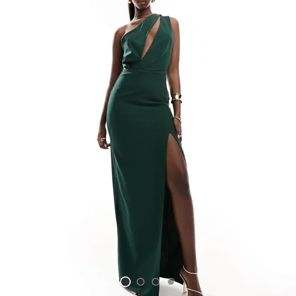 slim fit dress slacks ASOS DESIGN Bare Shoulder Prom Scuba Midi Dress In Forest Green main image 1